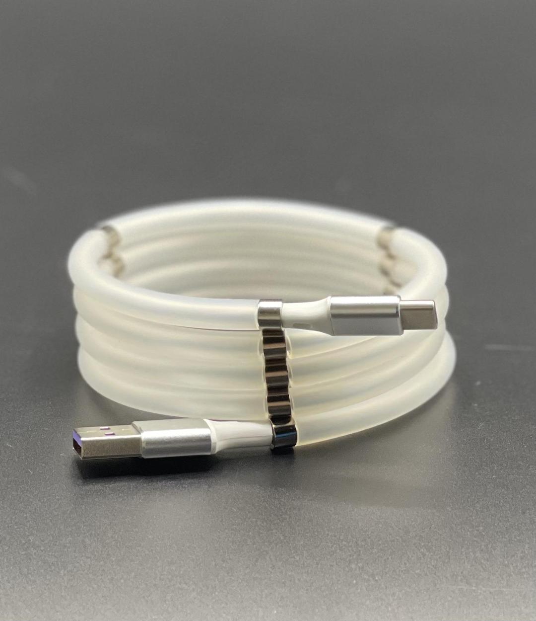 Tangle-Free, Easy-Coil, Magnetic Charging Fast Type-C Cable