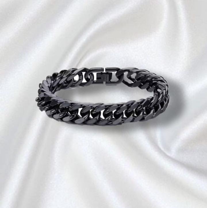 Trendy Black Link Bracelet – Durable & Sleek Unisex Jewelry